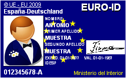 Figur 2 - Sehen wir einen ersten Entwurf wie der Personalausweis aussehen könnte für einen Kerneuropäer (spanisch: europeo real) spanischer Herkunft.