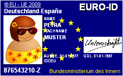 Fig. 1 - Sehen wir wie einen ersten Entwurf wie der Personalausweis aussehen könnte für einen Kerneuropäer (spanisch: europeo real) deutscher Herkunft.