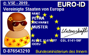 Sehen wir einen ersten Entwurf wie der Personalausweis für einen Kerneuropäer der 2. Finalversion für die Vereinigten Staaten von Europa.