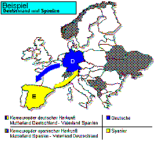 Graphik Kerneuropäer (Spanisch: Europeo Real) - Beispiel: Deutschland und Spanien.